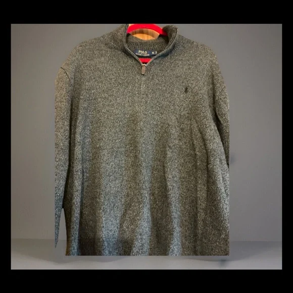 PoloRALPLAURENダークグレー スウェット Ralph Lauren POLO Heather Grey Navy Stripe Button Collar 100